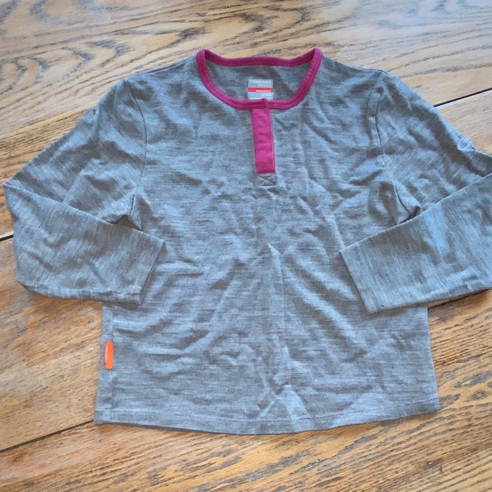 ICEBREAKER 100% wool snap top long sleeve grey shirt/excellent condition/7/8